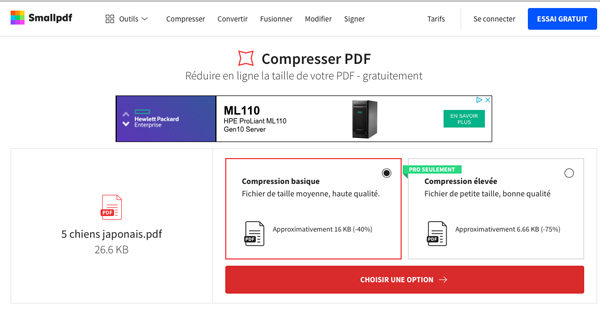 Compresser un fichier PDF avec Smallpdf