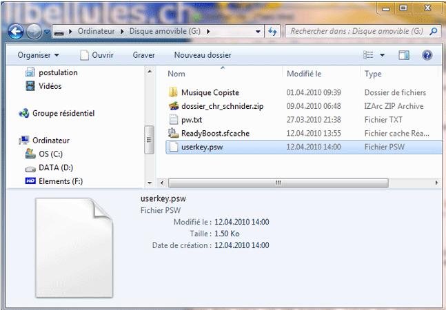 Le fichier de réinitialisation sappelle userkey.psw