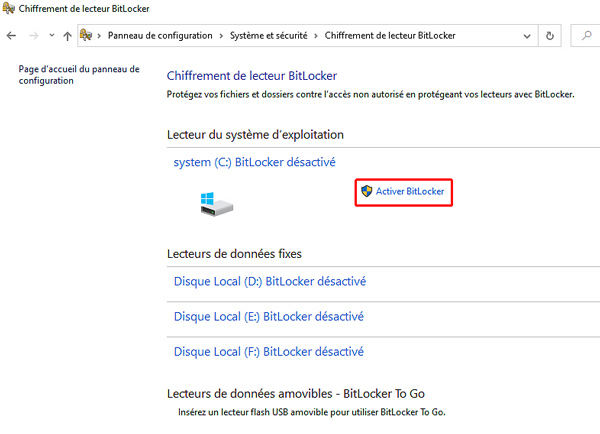 activer bitlocker