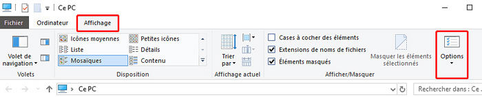 afficher dossier caché windows 10