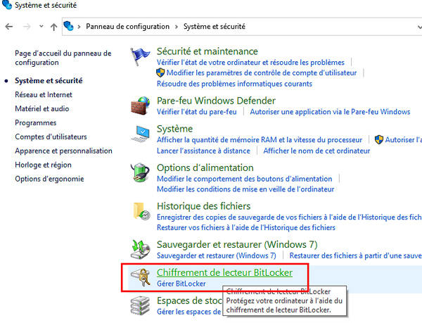 chiffrement bitlocker