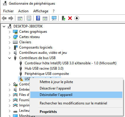 desinstaller pilote