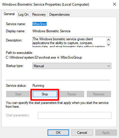 appuyez sur le bouton d'arrêt
