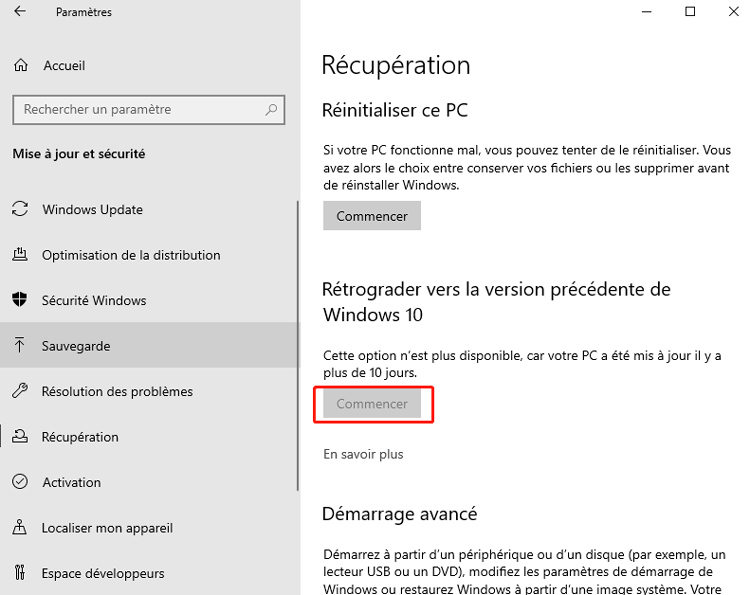 commencer à corriger l'erreur windows