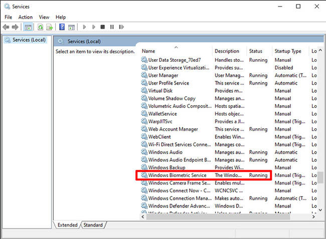 le service biométrique Windows