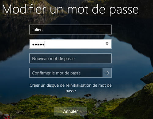 impossible de changer mot de passe windows 10