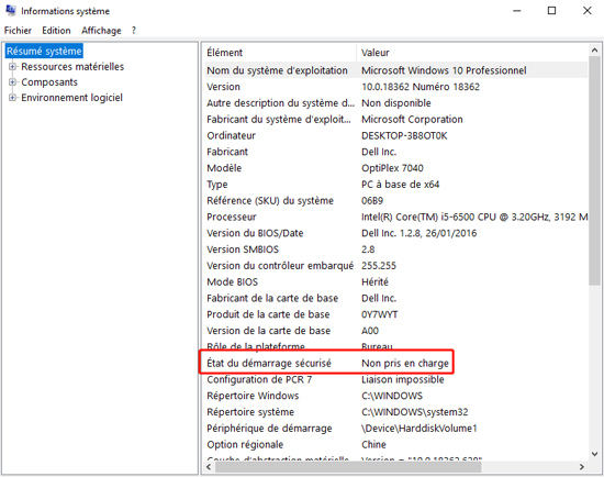 etat demarrage securise