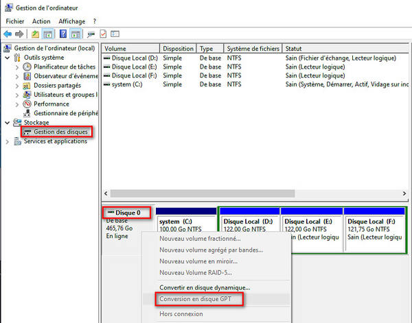 gestion de disque