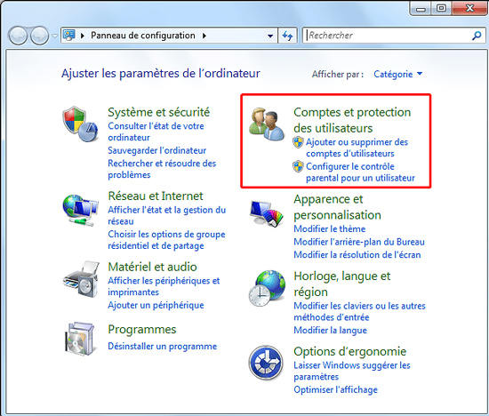 panneau de config win 7