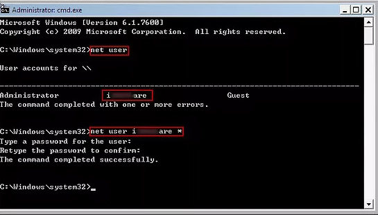 réinitialiser le mot de passe avec l'invite de commande