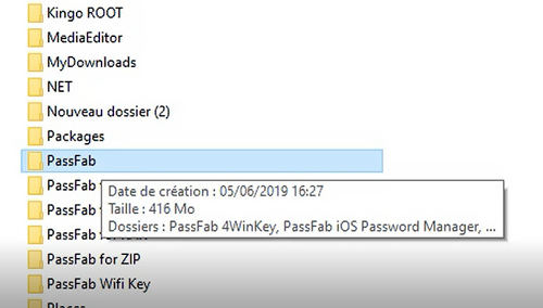 survoler la souris sur le fichier